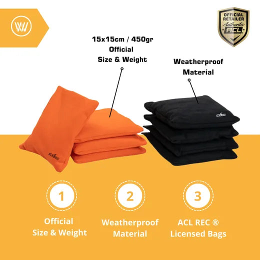 2x4 Cornhole Bags ACL REC - Granulaat vulling - Oranje/Zwart Cornhole Bags Wicked Wood Games